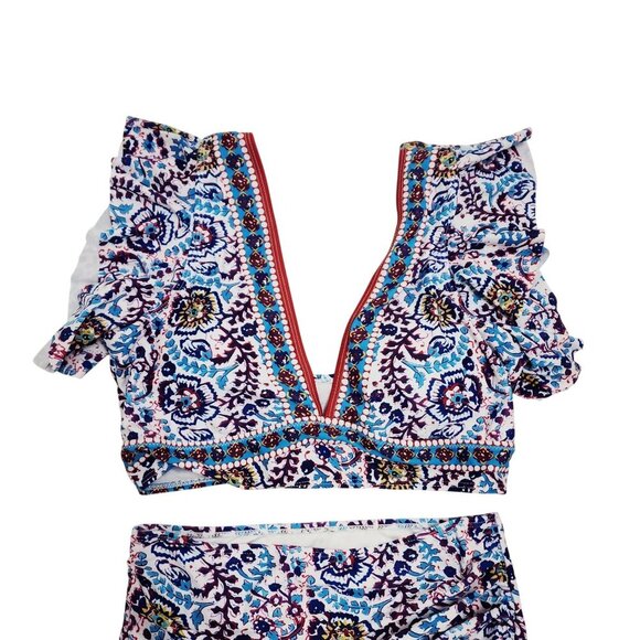 Womens Soucrat Ruffled V-Neck Bikini Set High-Waist Floral Swimsuit S Multicolor - Picture 4 of 7